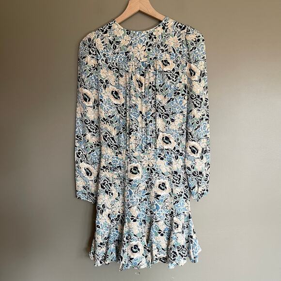 Veronica Beard Riggins Dress Blue Sz 0 Silk Floral Blouson Flouncy Ruffles Chic‎ - Picture 15 of 16